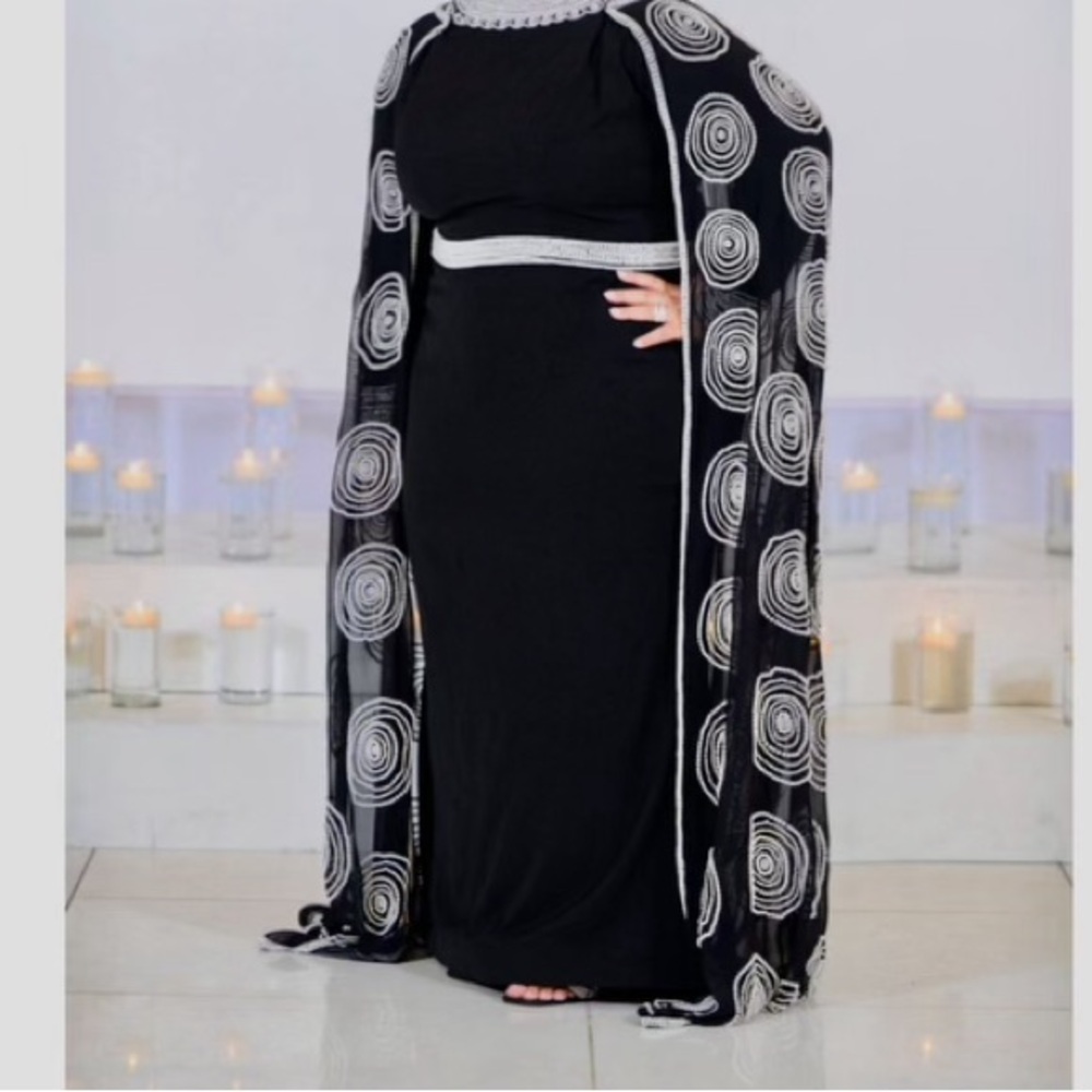 CUSTOM MADE PEARL EVENING GOWN WITH CAPE  *Made in Lebanon*